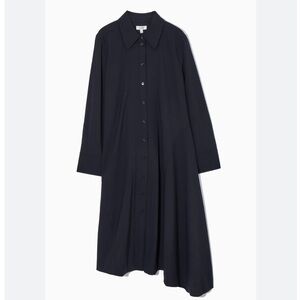 COS Asymmetrical Button Down Wool Shirt Dress Sz:14 Navy NWT
